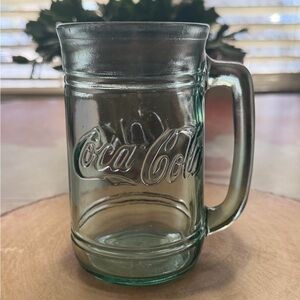 Vintage Coca-Cola Embossed Aqua Green Glass Mug